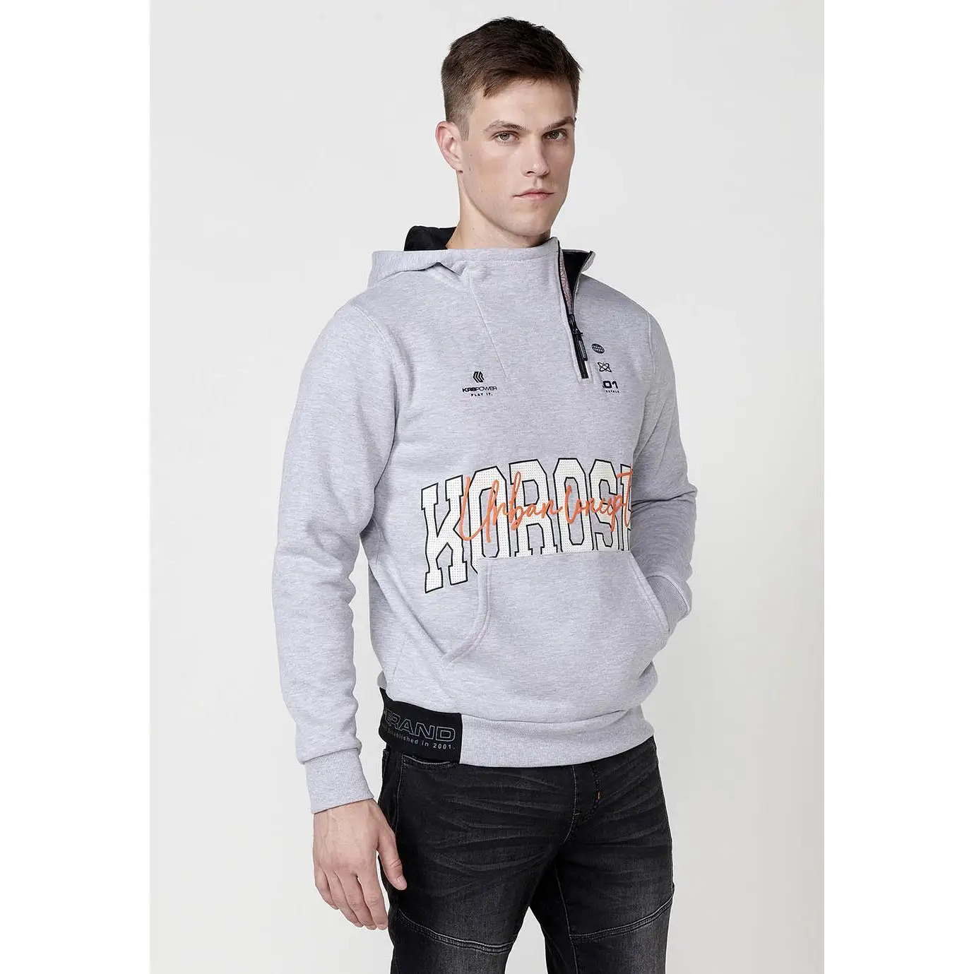 Koroshi Sudadera Hombre Capucha Media Cremallera Gris – Koroshi