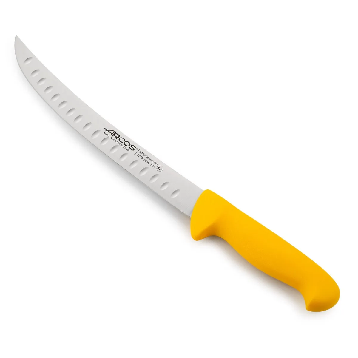 Arcos Cuchillo Carnicero Curvo Amarillo Serie 2900 hoja de Acero Inoxidable NITRUM® de 25 cm de longitud y mango de Polipropileno (PP)