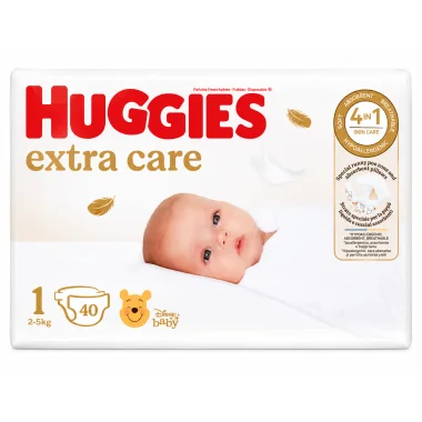 Huggies Extra Care Talla 1 (2-5 kg) 40 Pañales – Máxima Protección y Suavidad para Recién Nacidos