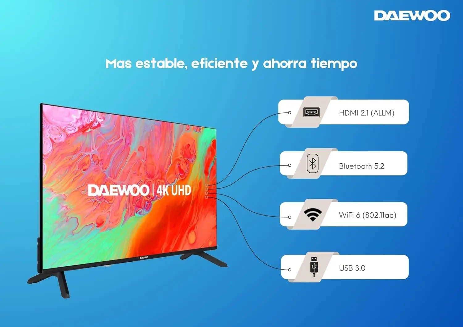 TELEVISION DAEWOO 50DM56UV  50" LED - SMART TV VIDAA, PATAS LATERALES, FULL HD, DOLBY AUDIO, LED (Similar a TV LG QLED)
