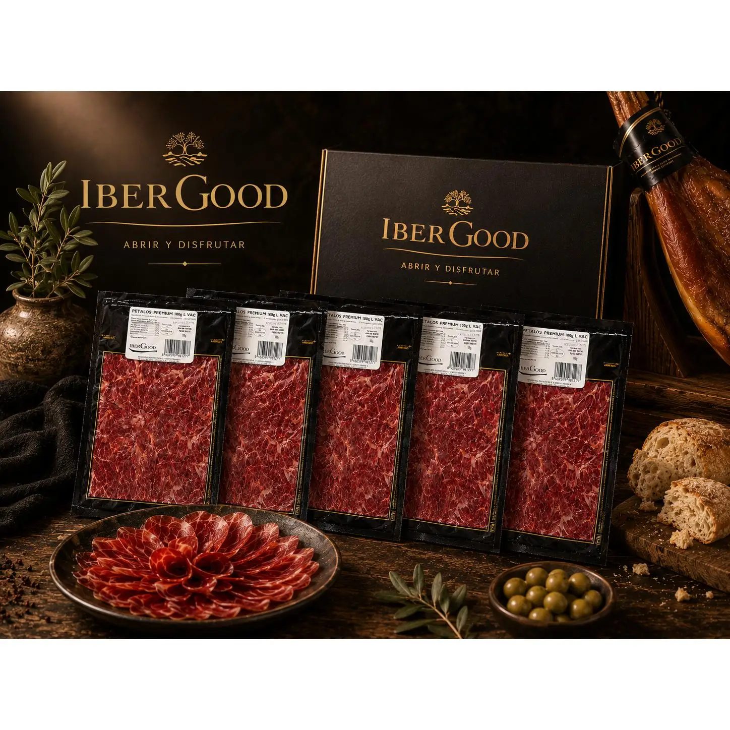 PETALOS JAMON LONCHEADO 500G 5 UNIDADES SELECCION PREMIUM CON SABOR IBERICO-AUTENTICO LISTO PARA DISFRUTAR