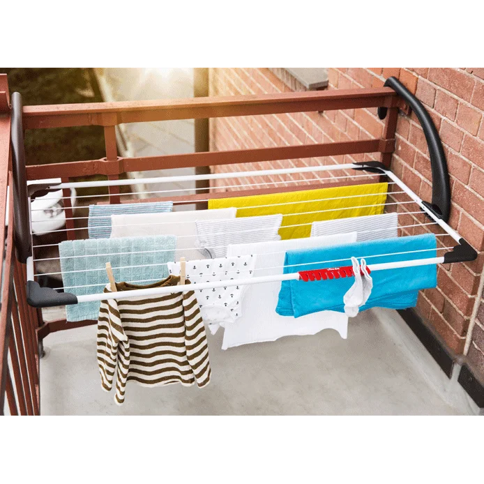 Vileda | Vileda Sunset balcony clothesline | Folding arms and protected corners | Very strong resin arms | Up to 10 meters of laying longity.