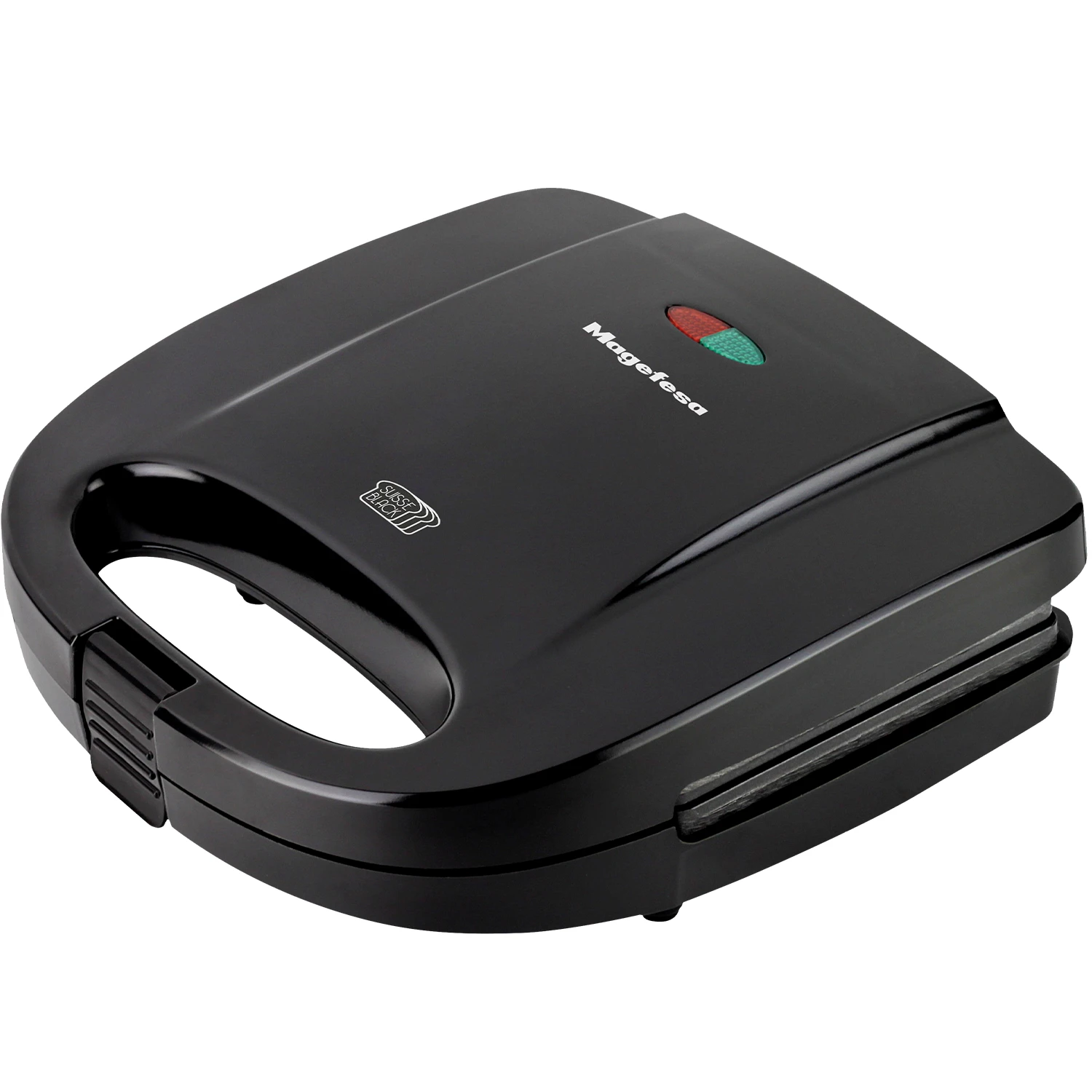 MAGEFESA SUISSE BLACK Sandwichera Negra para 2 Sándwiches, Placas Grill Antiadherentes Libres de BPA y Asas Frías al Tacto