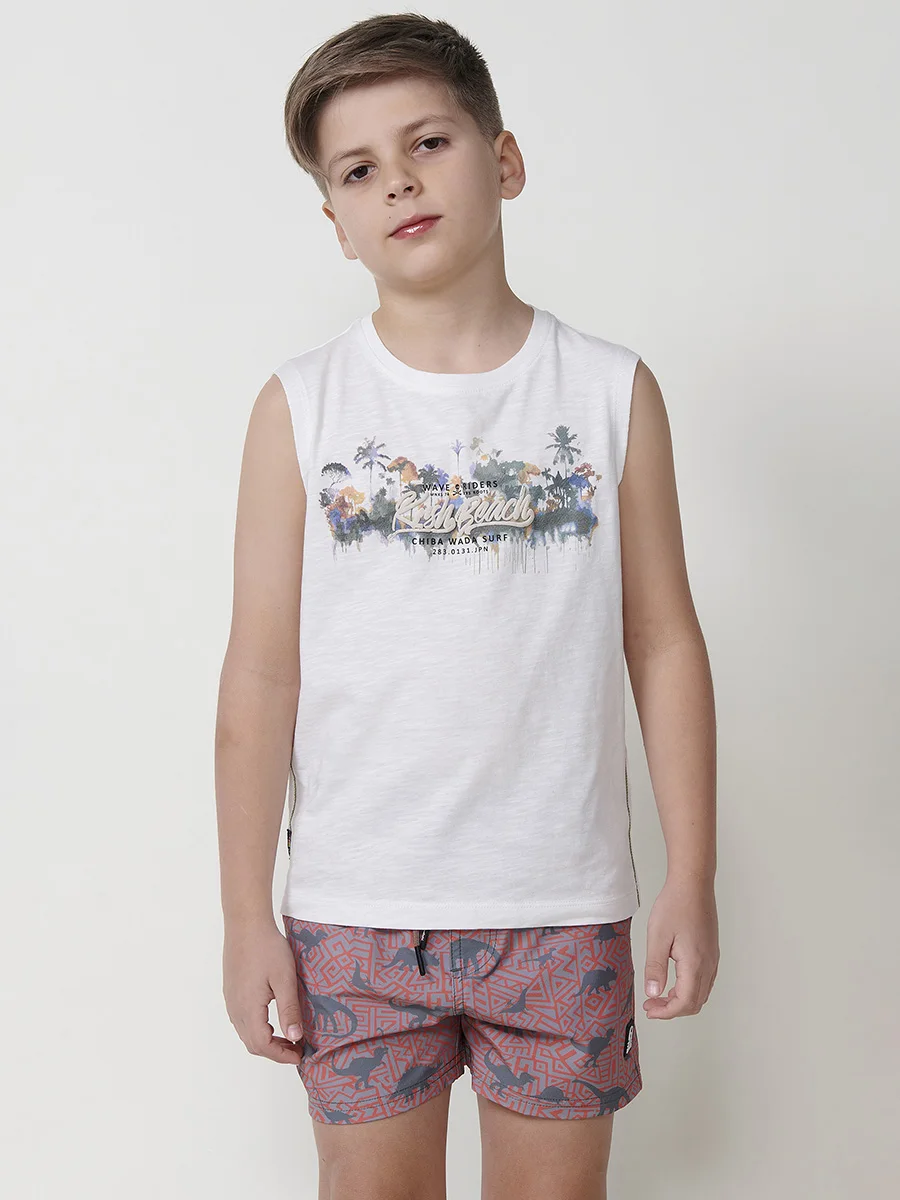 Koroshi Camiseta Niño Sin Mangas Estampado en Relieve – Koroshi Crudo