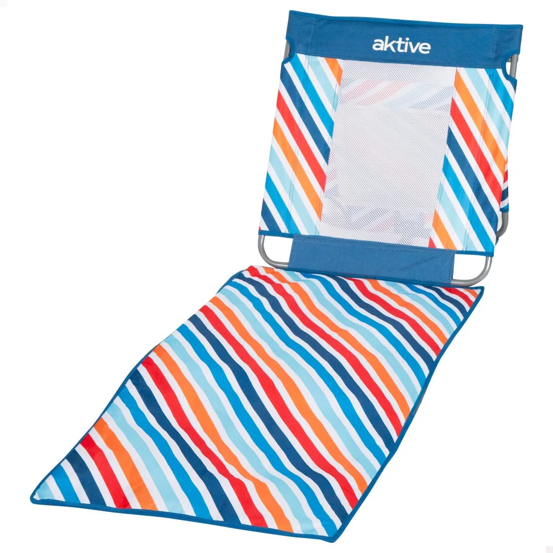 Esterilla de Playa Plegable con Respaldo Reclinable Ajustable, Acolchada y Transpirable, Nevera Isotérmica Integrada, Asa de Transporte, Estructura de Acero Resistente, Multicolor, 175 x 55 cm -