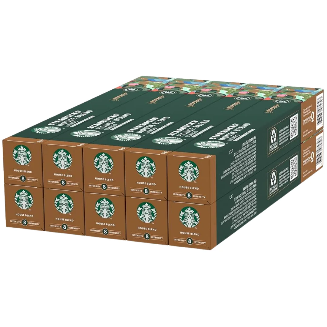 Starbucks house blend lungo capsules 100% arabica medium roast intensity 8 - compatible with nespresso (100 units)