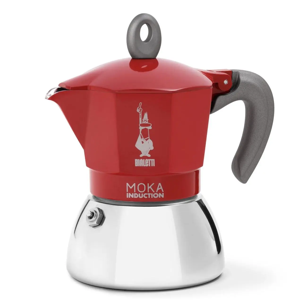 Bialetti italian induction coffee maker - induction mocha different sizes 2, 4, 6 cups, high quality aluminum and steel coffee maker in red and black for use in the kitchen