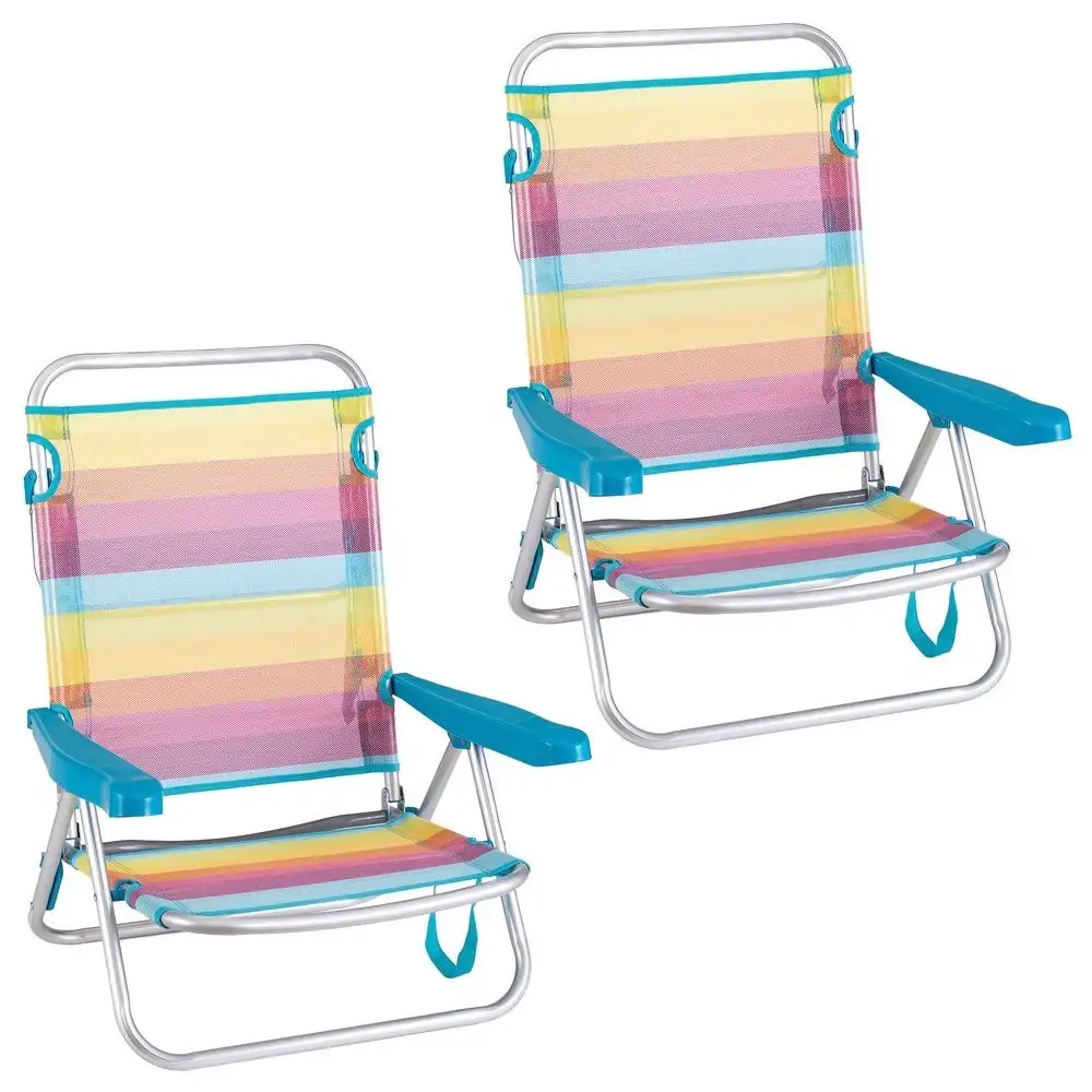 Pack de 2 sillas de playa plegables Rainbow reclinables de 4 posiciones de aluminio y textileno de rayas multicolor LOLAhome