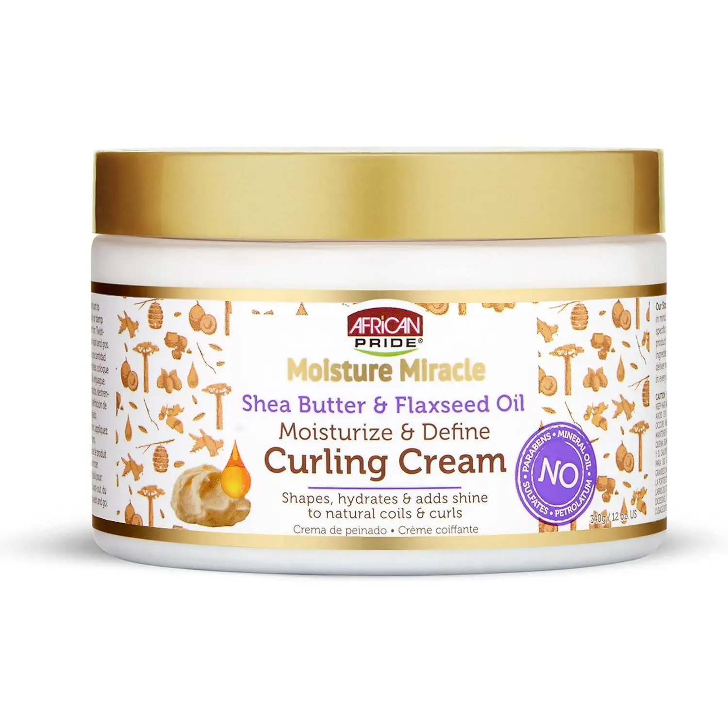 African Pride - Moisture Miracle - Crema para rizos, de aceite de manteca de karité y de linaza, hidrata y define. Curling Cream Shea Butter340gr. 12oz. Moisturize Define