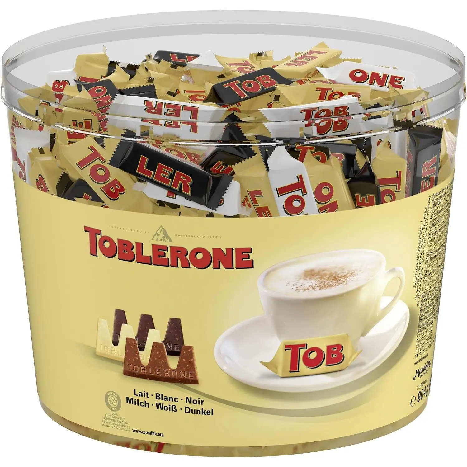 Toblerone Mini assortment-103 PCs-Toblerone Mini Swiss Chocolate flavor Mix: milk Chocolate, white Chocolate and dark Chocolate with honey almond Nougat 904g