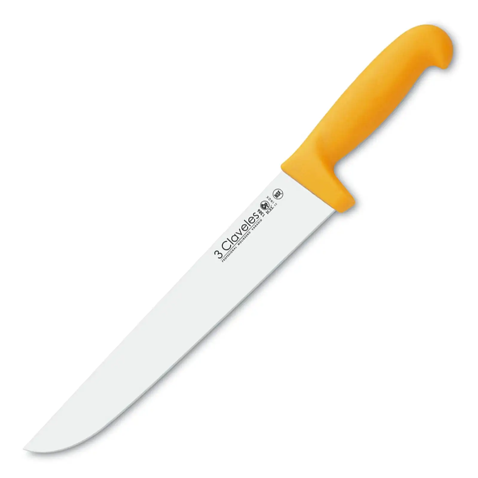 3 Claveles Proflex - Cuchillo Profesional Carnicero Ancho 25 cm Microban. Amarillo