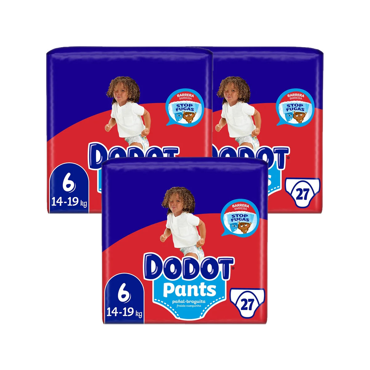 DODOT Pants pañal - braguita unisex 14-19kg talla 6 paquete 27 unidades - 3 unidades - 81 pañales total