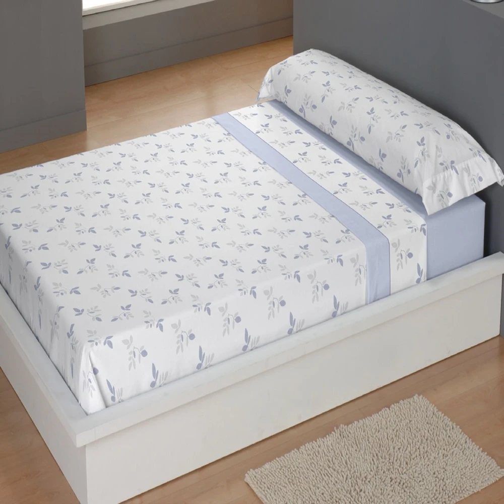 CARPE DIEM Juego de Sábanas de Microfibra Estampada Mod. JANE Color Azul- Conjunto de Ropa de Cama 3 o 4 Piezas para Cama 90, 105, 135, 150, 150/160 (2 Almohadas)  y 180 cm, Suaves, Transpirables