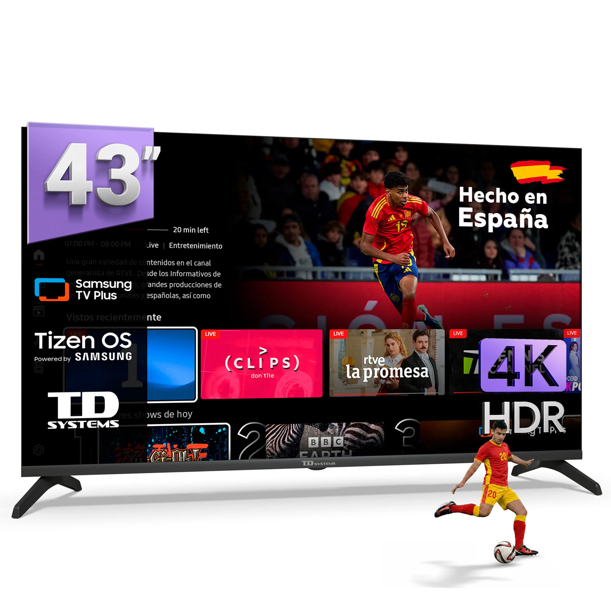 Smart TV 43 pulgadas 4k. Televisores Tizen OS 8.0. Televisión TDT HD 2026 - TD Systems K43C22TIZEN