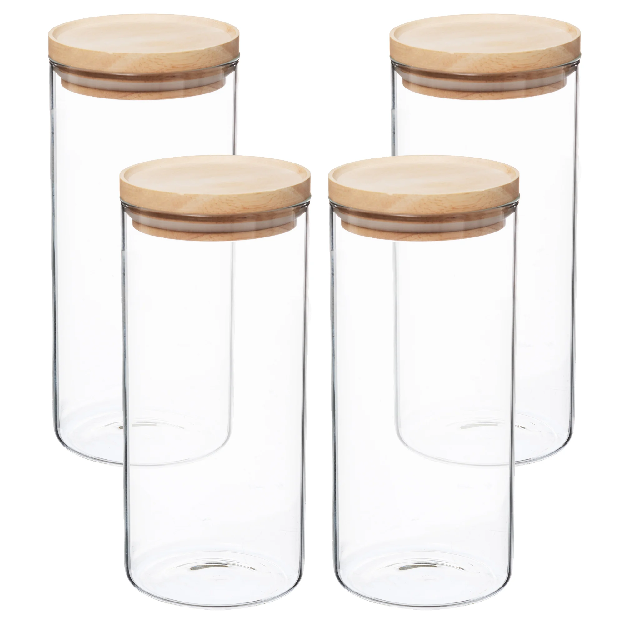 Set 4 Tarros De Vidrio Y Madera WELLHOME 9,6 X 22 Cm 1,3l Transparente