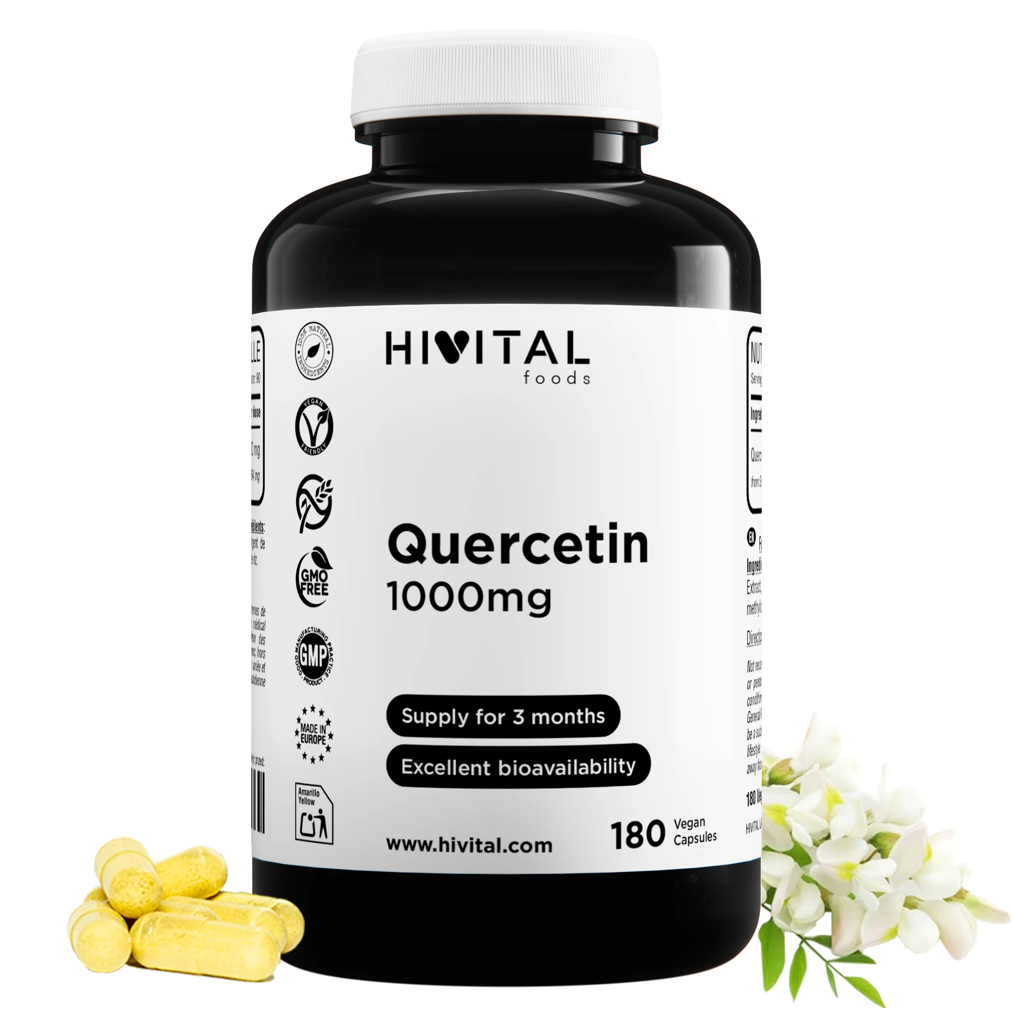 Quercetina 1000 mg | 180 cápsulas veganas. Hivital