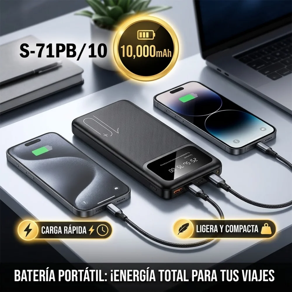 SPARK- BATERÍA PORTATIL POWER BANK, 10.000mAh, CARGA HASTA 2 DISPOSITIVOS, VOLTAJE 5V, CARGA RÁPIDA, LIGERA.