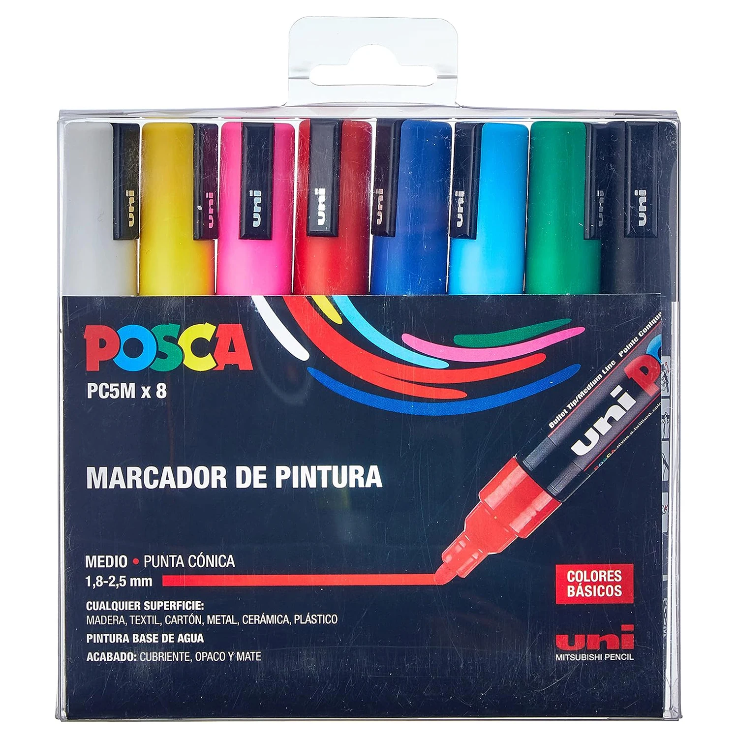 Uni-ball POSCA PC-5M/8C-case 8u-marker non-permanent thin tip 1.8mm-2.5mm assorted colors