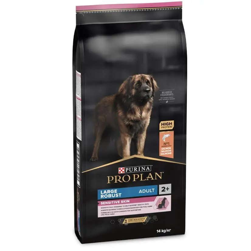 Pro Plan Large Adult Robust Sensitive Skin 14 kg  Pienso de calidad para perros de raza grande con complexión fuerte y piel sensible con 16 % de salmón.