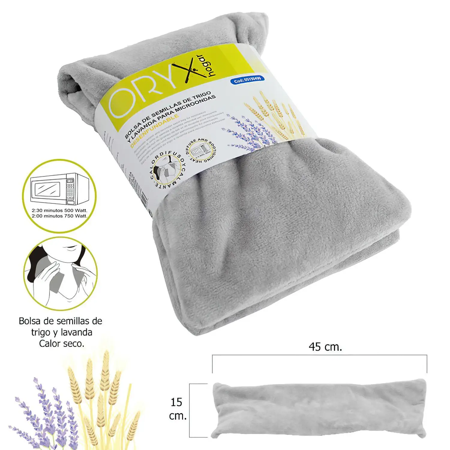 Bolsa semillas calor microondas desenfundable 45 x 15 cm.