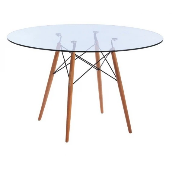 Mesa Elegante y Contemporánea Tower de Cristal y Madera. 100 cm. diámetro.