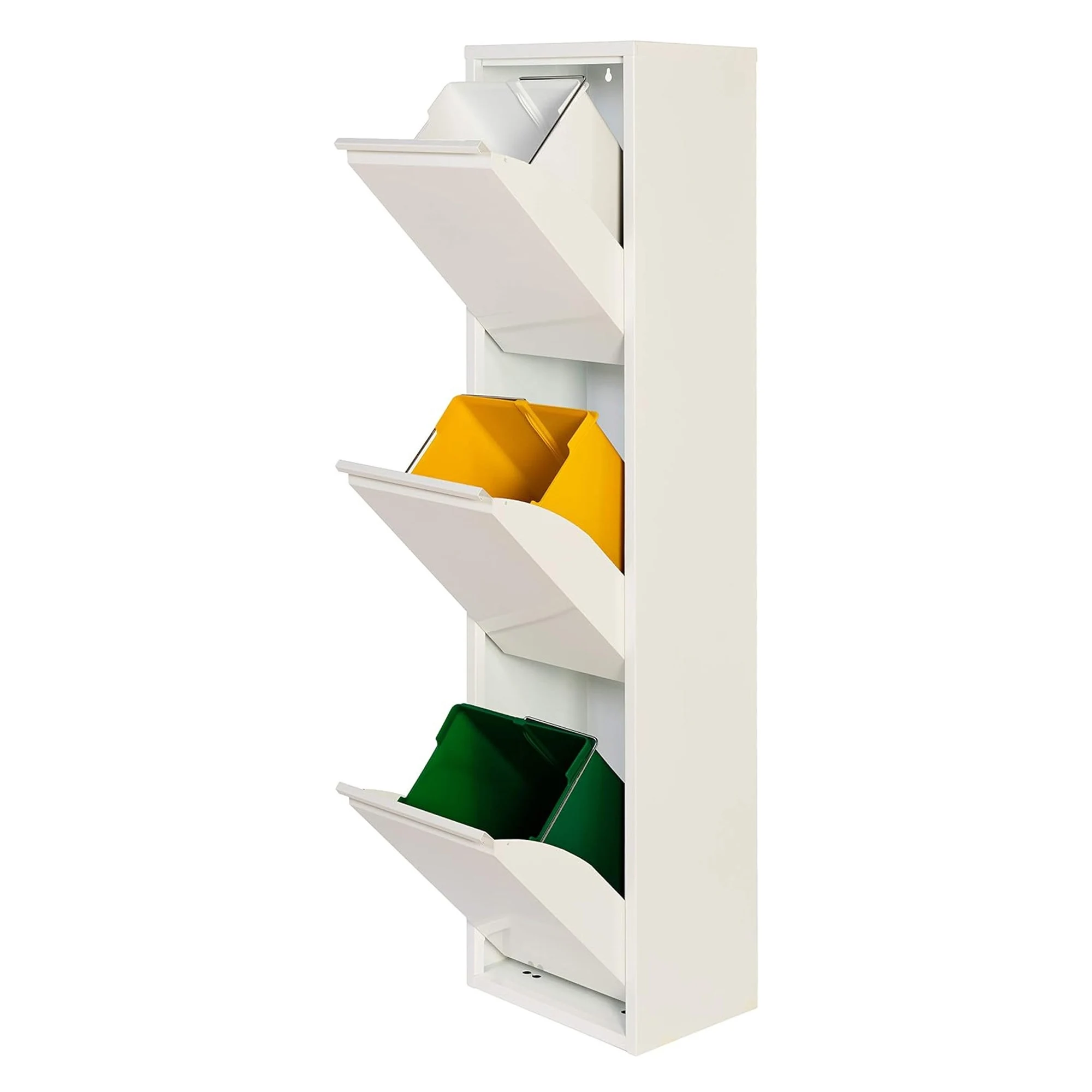 Cubo de Basura y Reciclaje Metálico Wellhome de 3 Compartimentos, 3x17l (51L) - Blanco Mate
