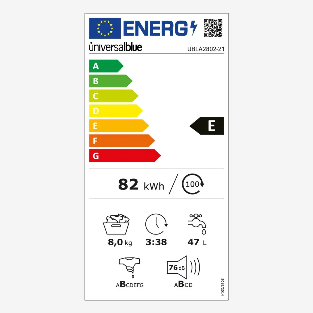 UNIVERSALBLUE washing machine 8 Kg white front loading 16 WASH programs