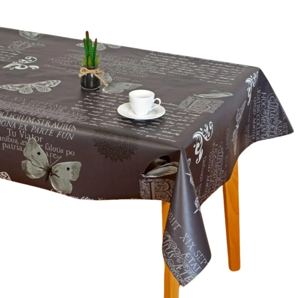 Mantel Hulehule Tex - Antimanchas Hule Impermeable Estampado Mariposas Color Negro Fácil Limpieza - BOLBORETA
