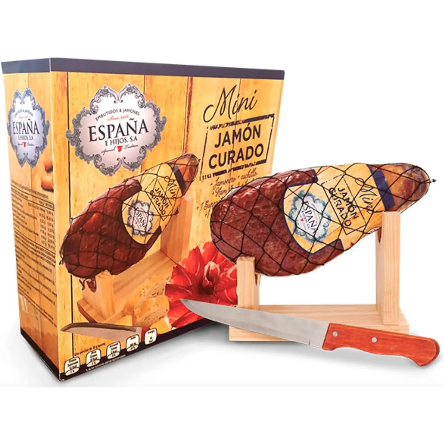 Lote Mini Jamón Curado de 1 Kg. + Mini Jamonero + 1 Cuchillo WikiMark