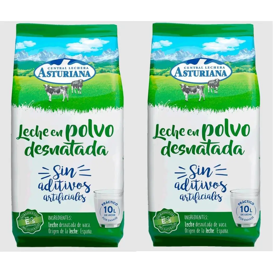 leche en polvo desnatada Central Lechera Asturiana Pack 2 unidades  1 kg - Total 2 kgs