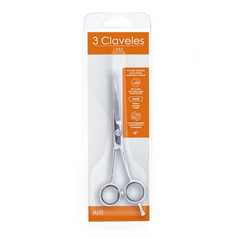 3 Claveles Tijera Peluquero Air Acero Inoxidable – Forjado en Caliente – Filo Suave. 6´´