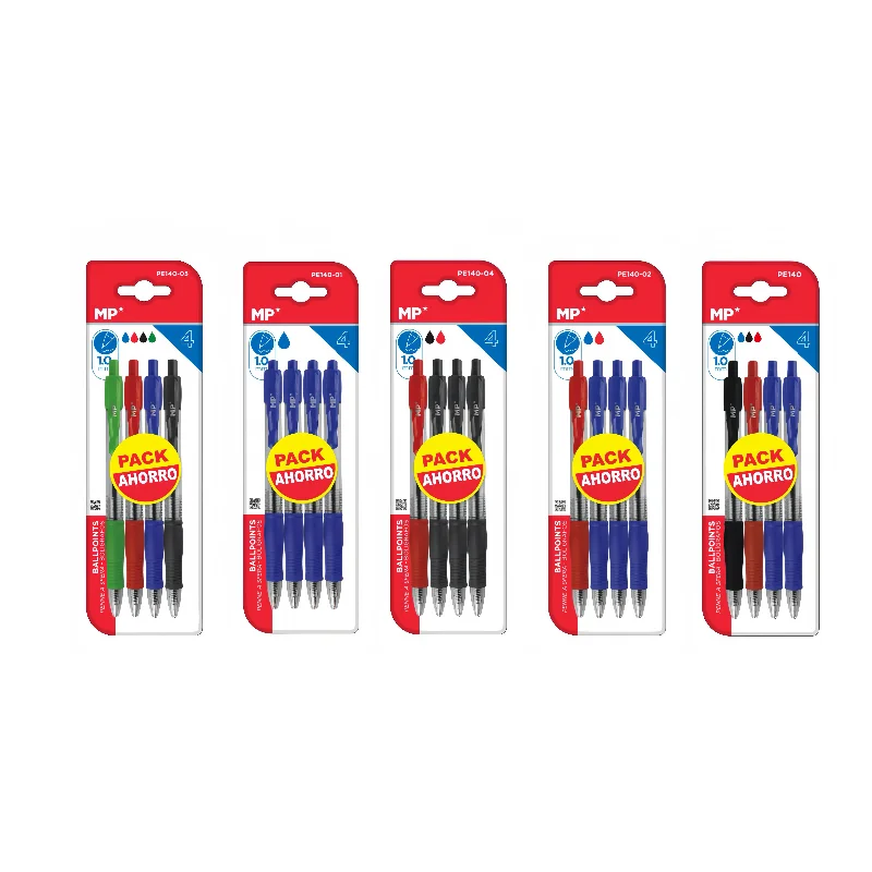 MP pens Set with pushbutton on top, 1.0mm mid-tip pens with soft writing, comfortable and secure grip