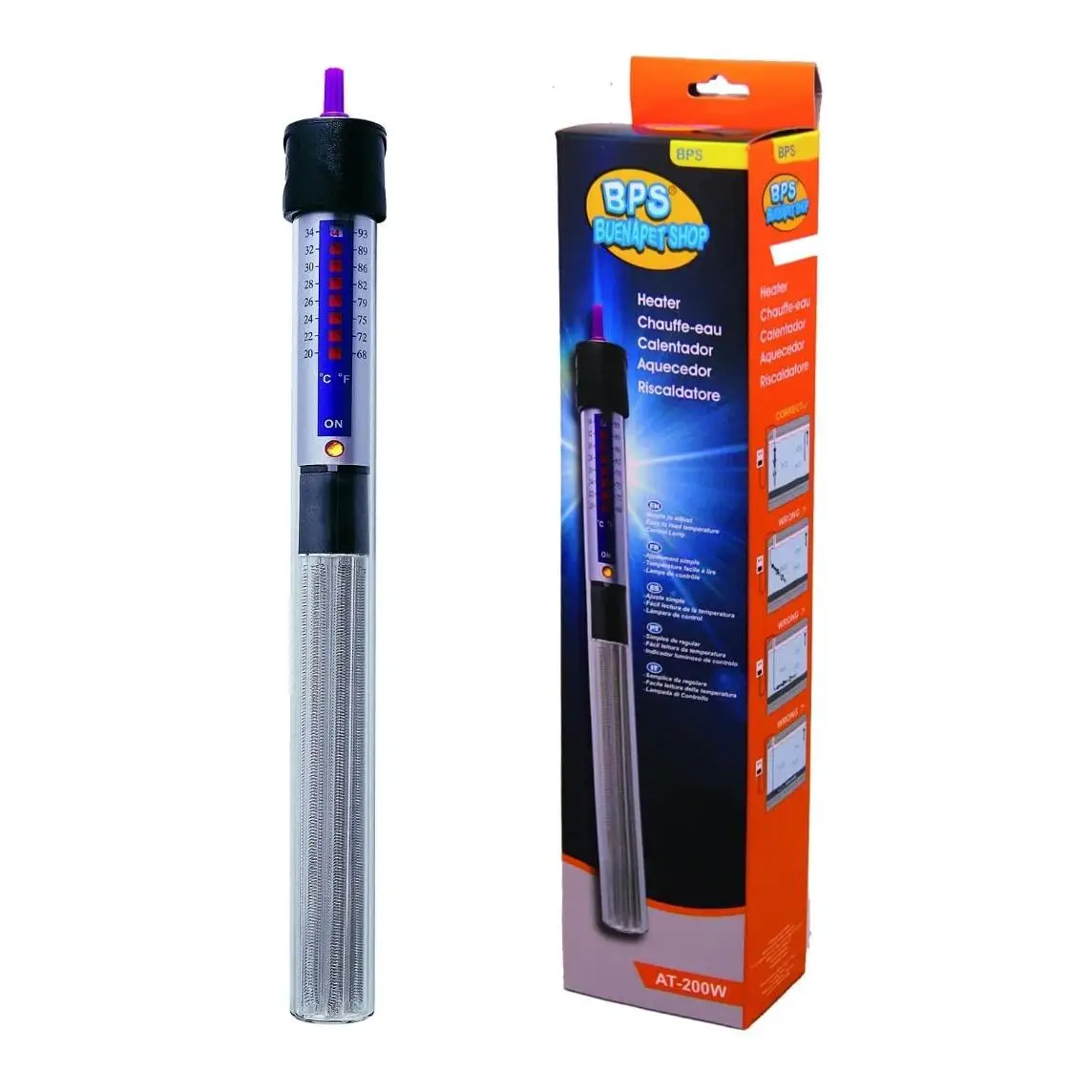 Calentador de Acuario Sumergible para Pecera 100W 26.5cm para Tanque de Pescados Tubo de Cuarzo con Ventosas BPS-6052 * 1