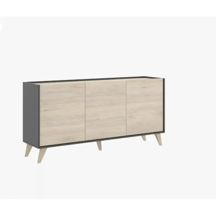 MOBELCENTER - Mueble Aparador Moderno - Color Natural y Grafito - 3 Puertas - Medidas: Alto: 75 cm x Ancho: 155 cm x Fondo: 43 cm - (1056)