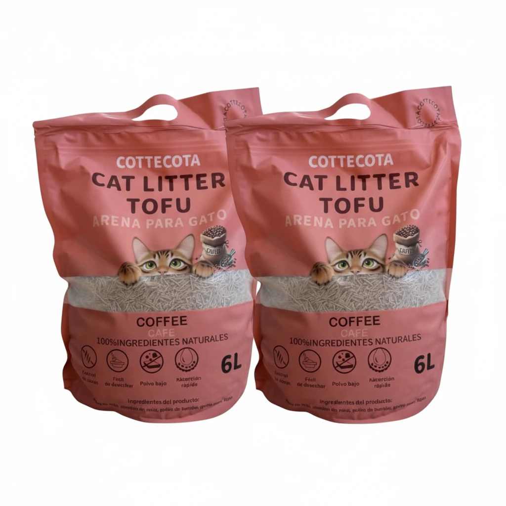 Pack de 2 Arena de Tofu para Gatos 6 L Ecológica y Vegetal, Alta Absorción y Control de Olores
