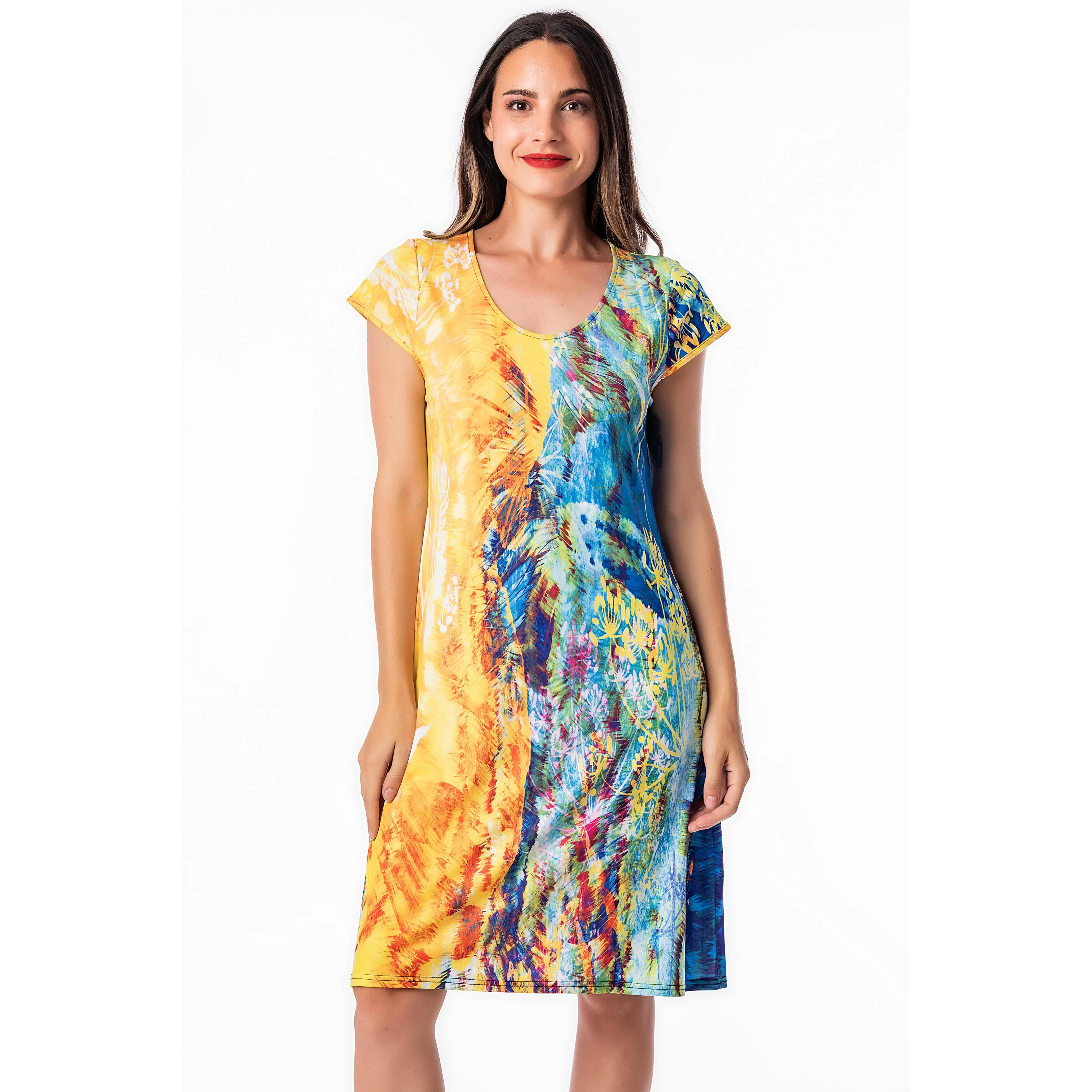 Vestido Mujer Estampado Verano Manga Corta – Masquenada – Tejido Alta Calidad