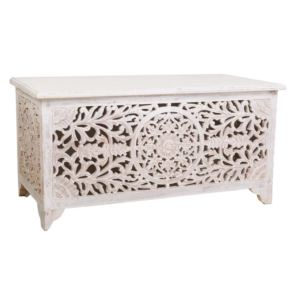 WANDERLUST DECO Baúl de Madera Artesanal Blanco - Muebles de Alta Calidad