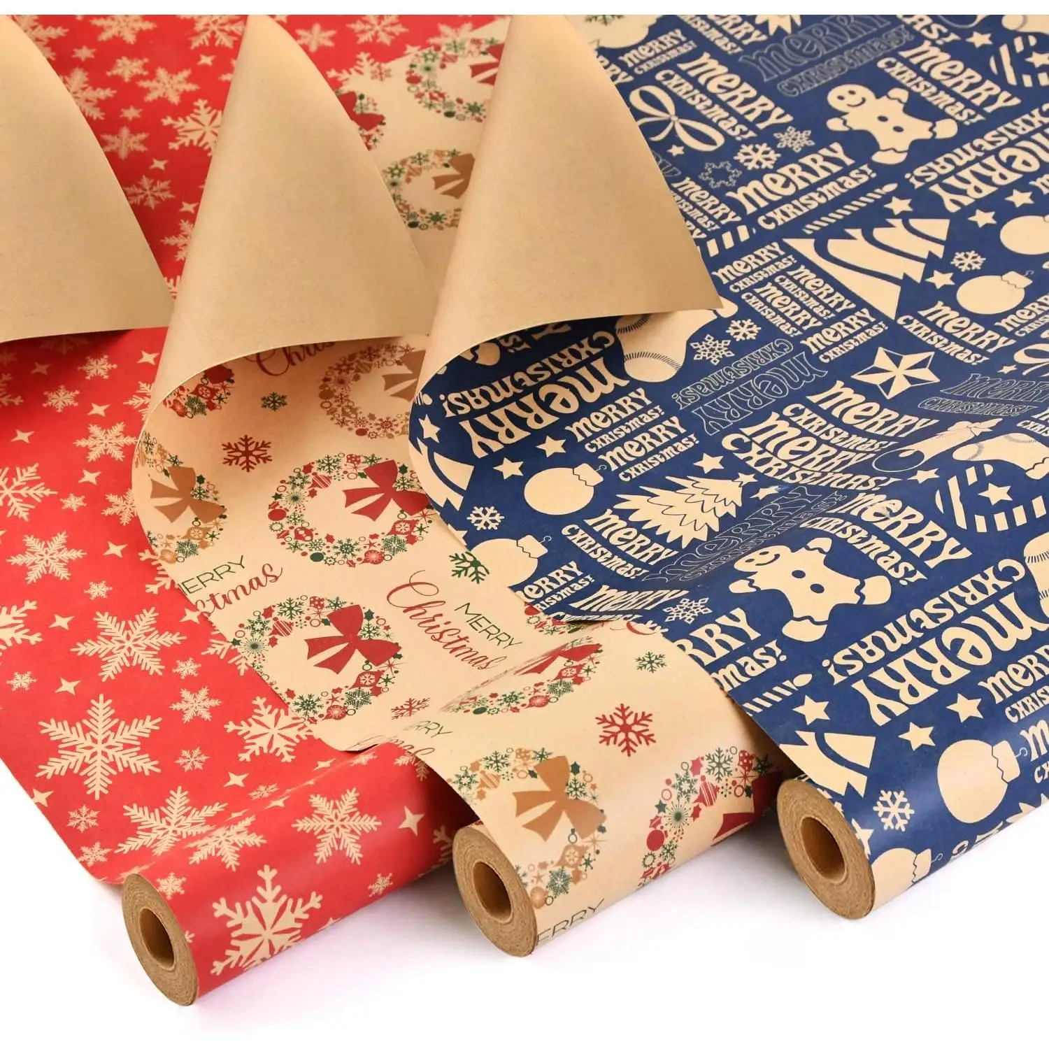 Papel Regalo Navideño, 70cm x 10M - PACK 3/6/12 Rollos de Papel de Embalaje de Navidad Reciclables Papel Kraft Caja de Navidad Regalo Embalaje Decoración de Regalo de Cumpleaños Gran surtidos de