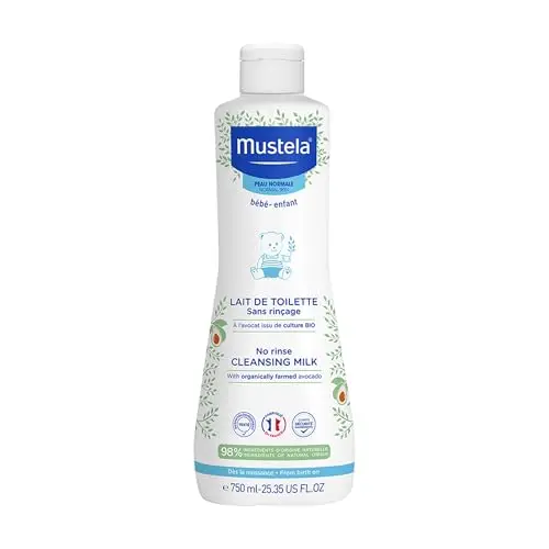Mustela - Leche de baño sin enjuague para bebés – Cuidado limpiador e hidratante – 98% ingredientes de origen natural – Alta tolerancia – Higiene suave del bebé para la cara y el asiento