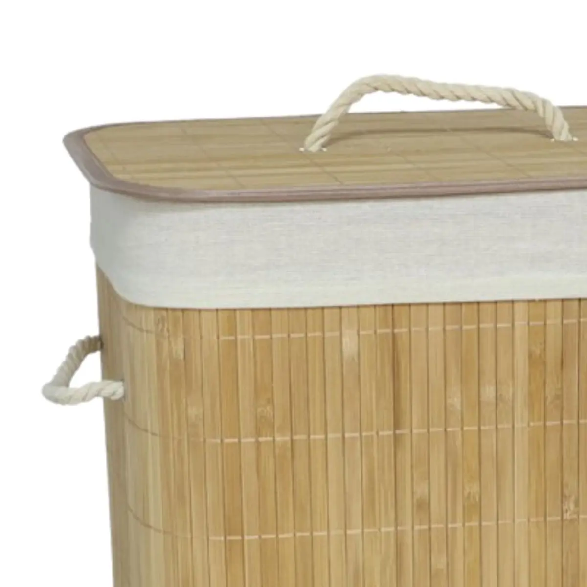 Bamboo laundry basket 60L with brown fabric bag 54x39x24 cm