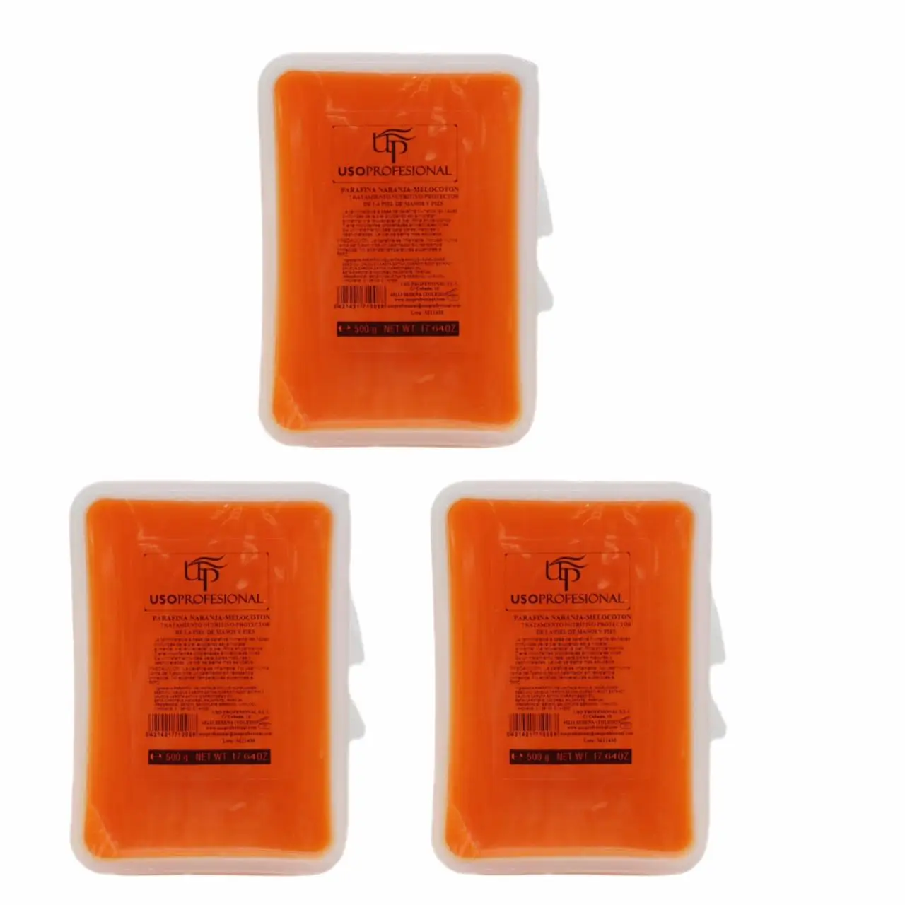 PARAFINA PARA MANOS Y PIES . PACK 3 x500 G-PARAFINA NARANJA-MELOCOTON TRATAMIENTO NUTRITIVO-PROTECTOR DE LA PIEL Y MANO . PARAFINA PROFESIONAL