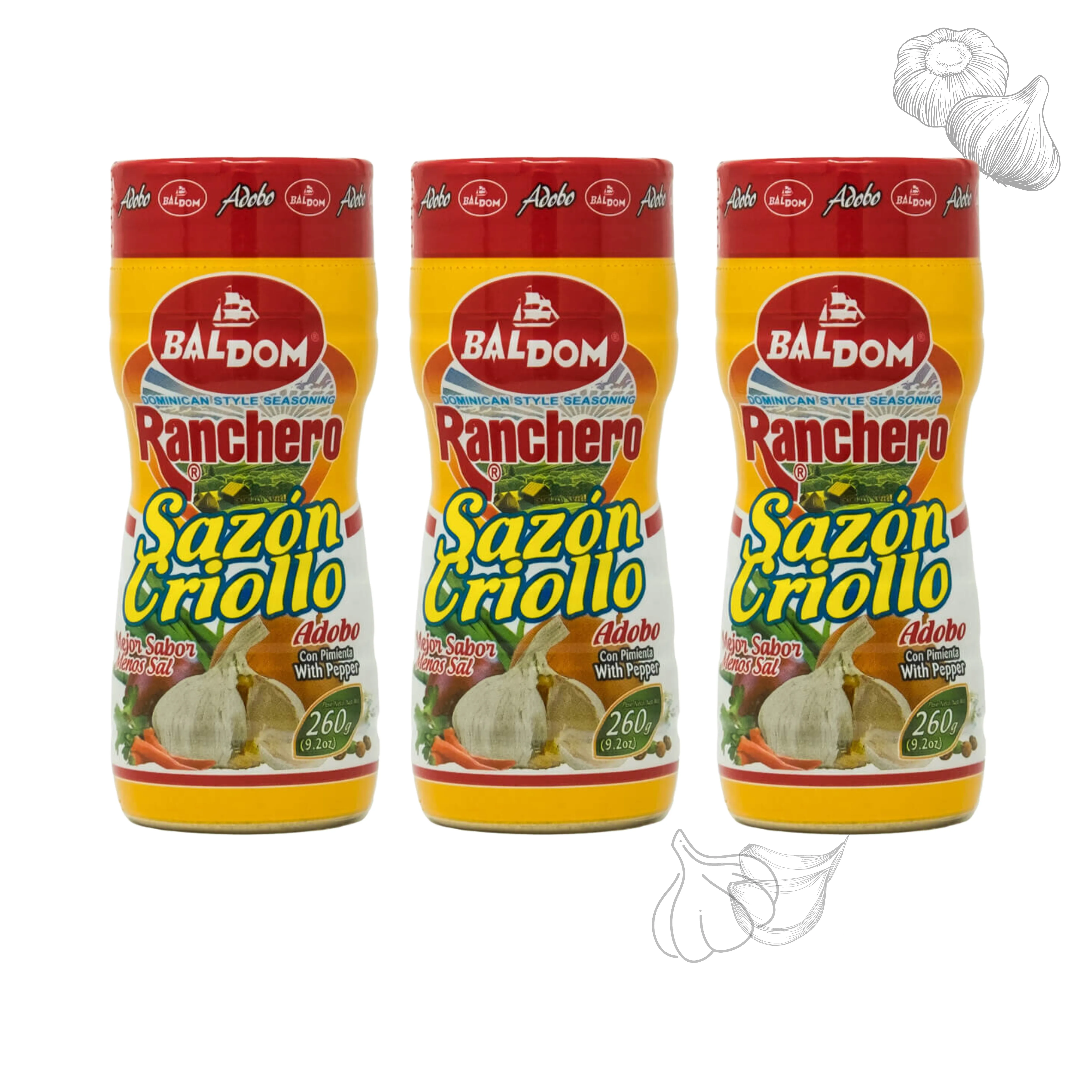 3 BOTE BALDOM  RANCHERO SAZON CRIOLLO 260G .CON PIMIENTA