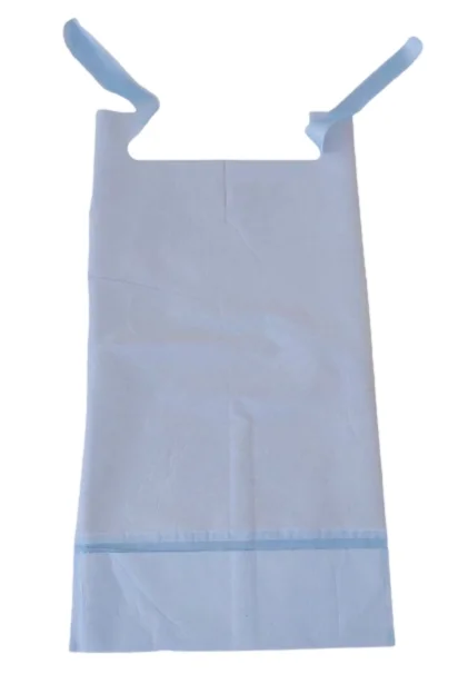 Disposable bib 125 units, waterproof with pocket, with ribbons, special children and adults with two layers. Sky blue and white