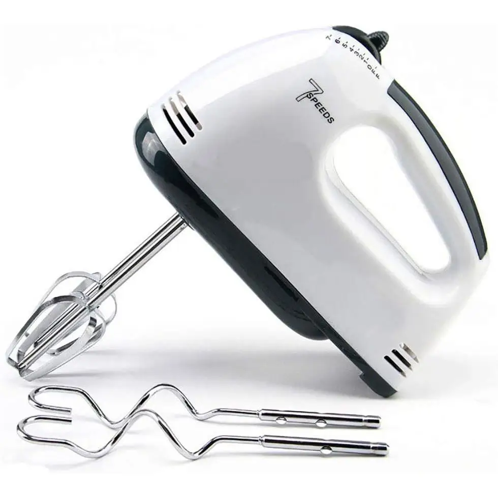 Batidor Eléctrico de Mano 260 W con 7 Velocidades | Incluye Varillas y Ganchos Amasadores de Acero Inoxidable | Ligero, Compacto y Ergonómico | Ideal para Repostería, Masas, Crema y Claras de Huevo