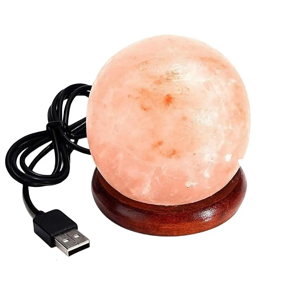 PLUSHOME Lámparas de Sal del Himalaya Naturales Alta Calidad con USB y Base de Madera
