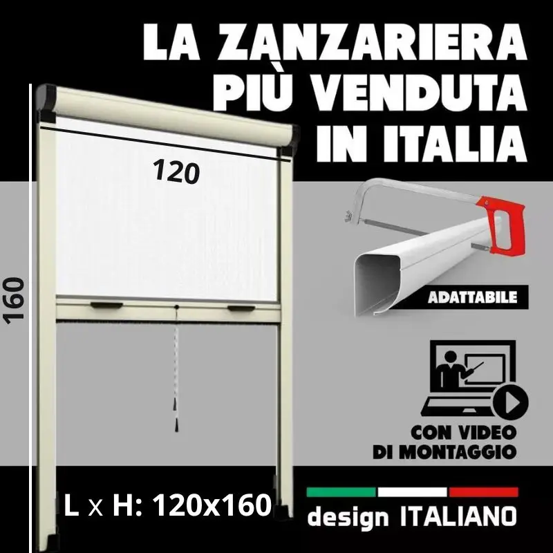120 x 160 Mosquitera de rodillo Vertical DIY AVORIO Kit de reducción personalizado, para ventana