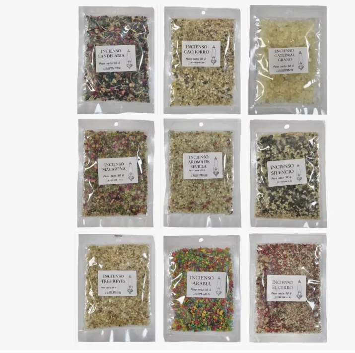 Incienso semana santa Gran surtidos de modelos para elegir cofrade bolsa de 50gramos mezcla de granos gran surtios de modelos a elegir gran calidad y olor(Esperanza de triana,Gran poder,Macarena,Los gitanos,Santa Genoveva,Tres reyes.etc...)