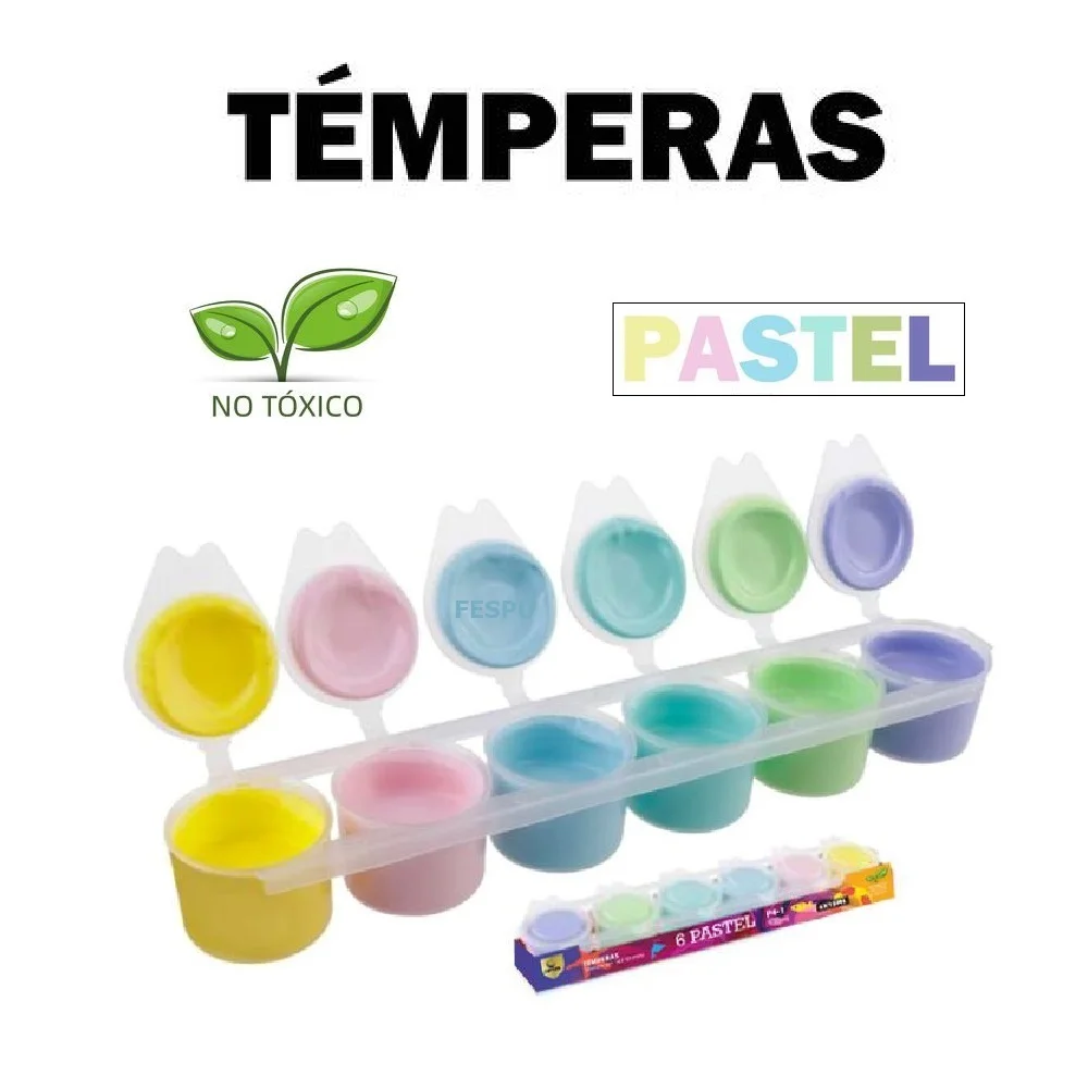 Pintura de témpera lavable,TEMPERA 6 COLORES PASTEL,6X15ML,Macetas de témpera a granel,cm,fespu
