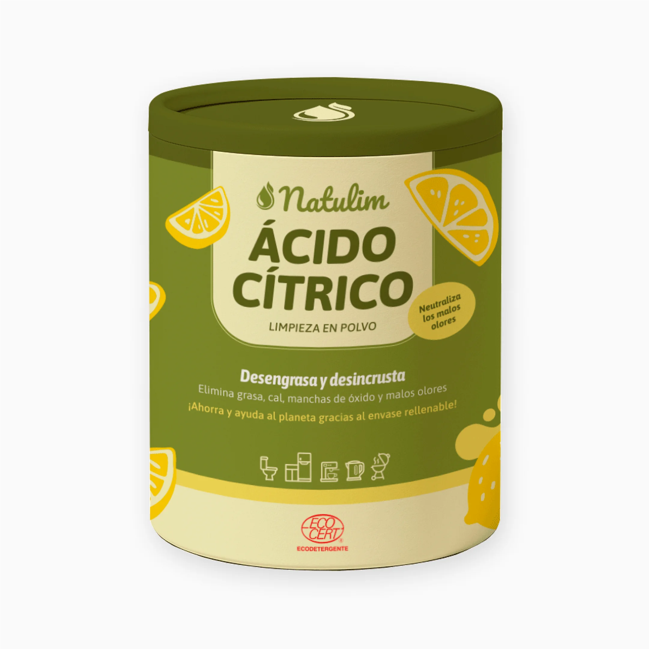 Natulim Ácido Cítrico en Polvo - Limpiador y Descalcificador Natural - Acción Desinfectante y Desodorizante - Versátil y Ecológico - Elimina Residuos, Bacterias y Manchas - Neutraliza Olores.