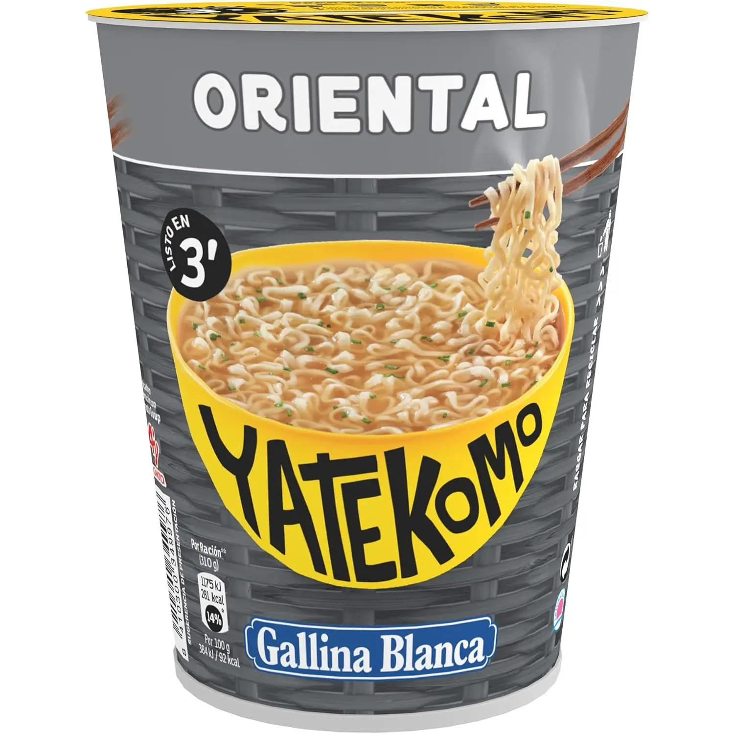 Yatekomo -Oriental Vaso 61 gr - Fácil y Rápido de Preparar- Listo en 3 Minutos - 3 UNIDADES